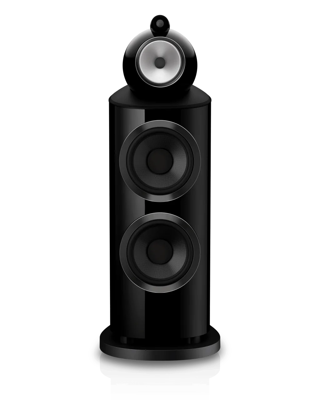 Caixa acústica Bowers & Wilkins 801 D5 no acabamento preto Stealth Black, vista de frente